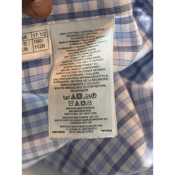 Brooks Brothers Regent Mens Dress Shirt 17.5-36 Non-Iron Supima Cotton Blue/Whit - Picture 9 of 11